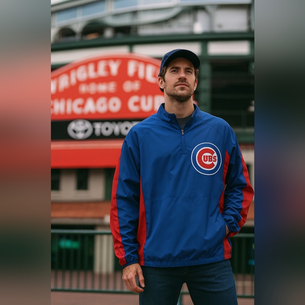 Majestic Cool Base Chicago Cubs Windbreaker Jacket Men’s Size Large Blue Red MLB